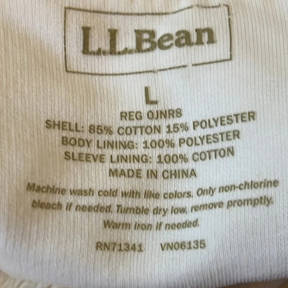 L.L. Bean Full Zip Cotton Stretch Jacket Ivory Fleece Lined Pockets Size Large - Picture 7 of 7